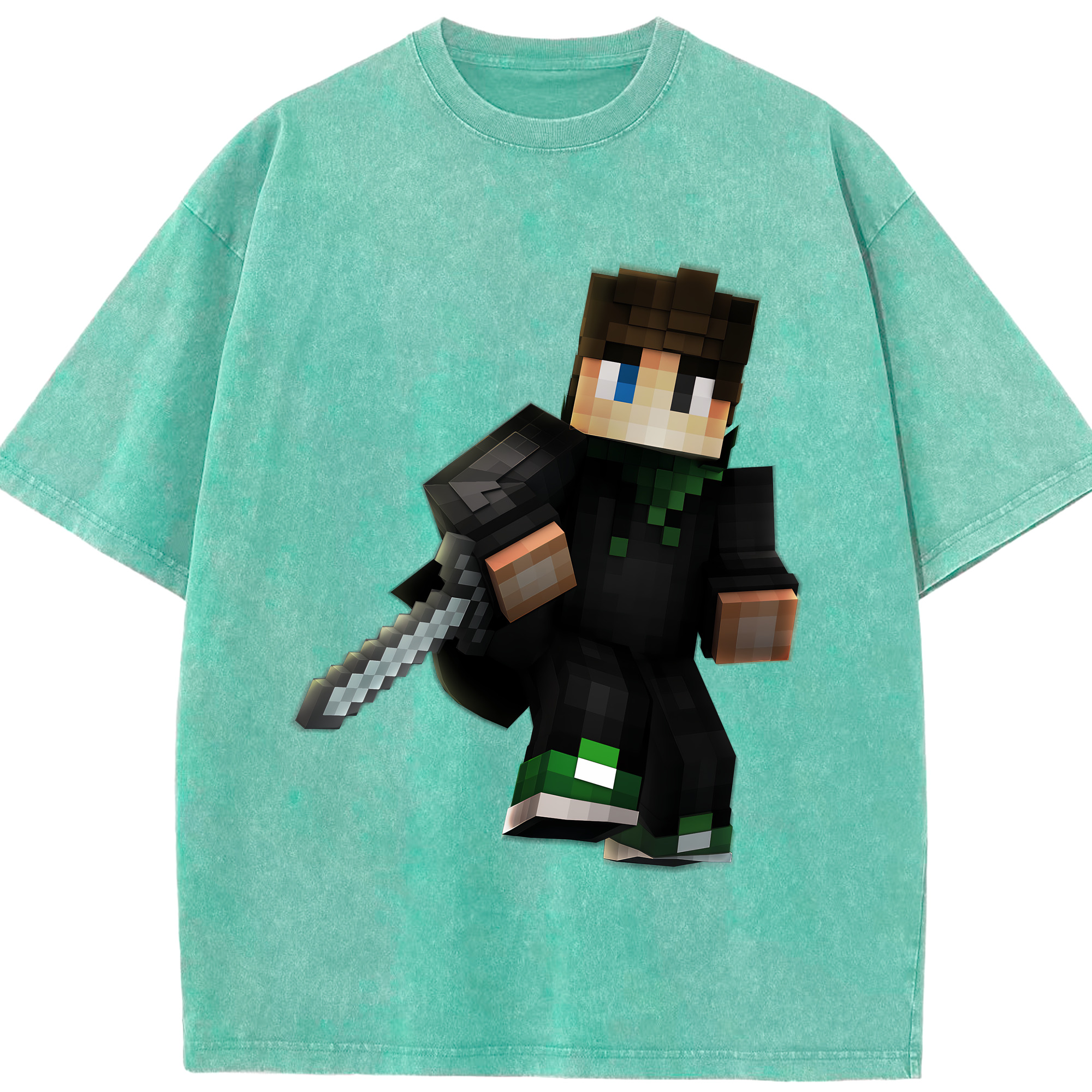 （画像用） マインクラフト ブロックの世界 Minecraft MC Block world 綿100% ヴィンテージ風 半袖Tシャツ（フロントプリント）